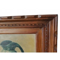 Stół stary obraz olejny na płótnie podpisane L. Gisquet Natura wciąż karafka szklana pakiet papierosów ashtray