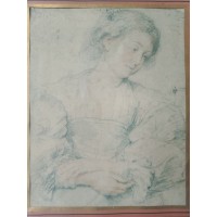 Old drawing portrait Young woman with her hands crossed - Peter Paul Rubens (1577-1640)