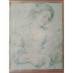 Ancien dessin portrait Jeune femme aux mains croisées - Peter Paul Rubens (1577-1640)