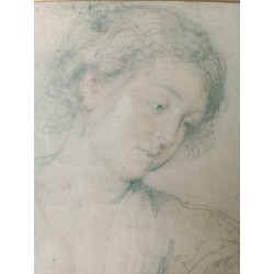 Ancien dessin portrait Jeune femme aux mains croisées - Peter Paul Rubens (1577-1640)