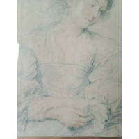 Ancien dessin portrait Jeune femme aux mains croisées - Peter Paul Rubens (1577-1640)