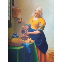 Oljeportrettmaleri på lerret "The Milkmaid" etter Johannes Vermeer (1632-1675)