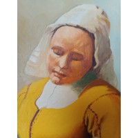 Oljeportrettmaleri på lerret "The Milkmaid" etter Johannes Vermeer (1632-1675)