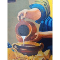 Pittura olio ritratto su tela "The Dairy" dopo Johannes Vermeer (1632-1675)