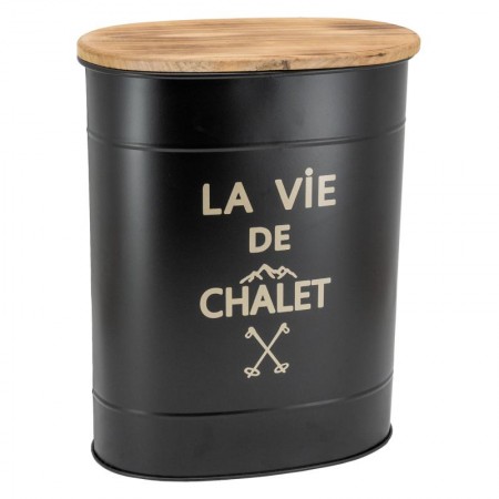 Stool and bucket with pellets in metal decoration "Life of Chalet"