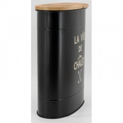 Tabouret et seau à pellets en métal décor "Vie de Chalet"