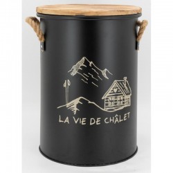 Tabouret et seau à pellets en métal décor Montagne tamis récupérateur de poussières