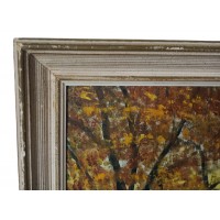 Malerei Malerei auf Panel Landschaft Herbstliche Flussbrücke Natur Unterzeichnend Gisèle Darrrieux-Boblin (1927)