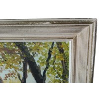 Maalaus maalaus paneelissa maisema syksyinen joen sillan luonto allekirjoitettu Gisèle Darrieux-Boblin (1927)