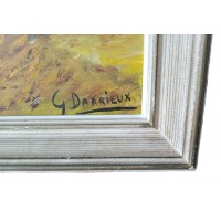 Malarstwo malowanie na panelu Krajobraz jesienny rzeki most natura podpisany Gisèle Darrieux-Boblin (1927)