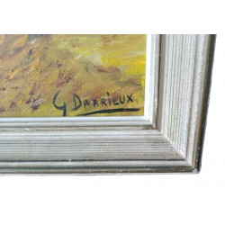 Malarstwo malowanie na panelu Krajobraz jesienny rzeki most natura podpisany Gisèle Darrieux-Boblin (1927)