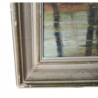 Malarstwo malowanie na panelu Krajobraz jesienny rzeki most natura podpisany Gisèle Darrieux-Boblin (1927)