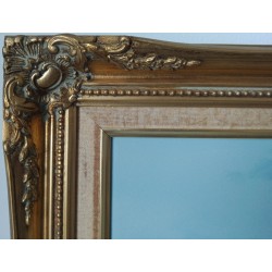 Maleriolje på lerret Marine landskap Sun Sea Vague Blå Seagulls Golden Wood Frame