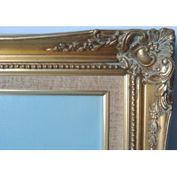 Maleriolje på lerret Marine landskap Sun Sea Vague Blå Seagulls Golden Wood Frame