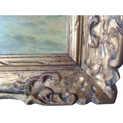 Olej stołowy na płótnie sceny jeźdźcy polowanie na koniach po Eugène Péchaubès Złota drewniana rama Złoty liść