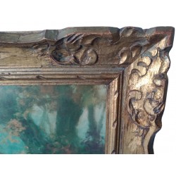 Olej stołowy na płótnie sceny jeźdźcy polowanie na koniach po Eugène Péchaubès Złota drewniana rama Złoty liść