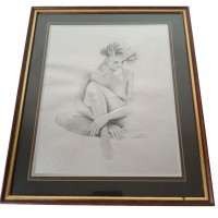 Tableau gravure portrait femme nue argenté en relief