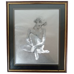 Portret grawerowania stołowa naga kobieta w uldze