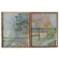 Set di 2 vecchi dipinti acquerello firmati paesaggi naturali E.Bodman 1919