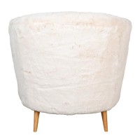 White faux fur lounge chair, wooden feet