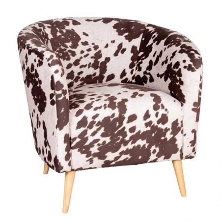 Salon armchair imitation cow skin brown and beige