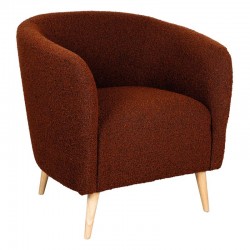 Fauteuil de salon en bouclette marron pieds en bois