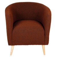 Fauteuil de salon en bouclette marron pieds en bois