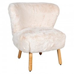 Fauteuil de salon en bouclette blanche pieds en bois