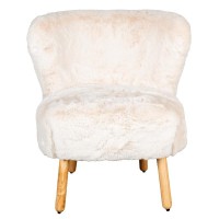 Fauteuil de salon en bouclette blanche pieds en bois