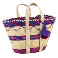 Bolso de palma natural con azulado rosa púrpura