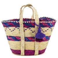 Bolso de palma natural con azulado rosa púrpura