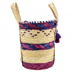 Bolso de palma natural con azulado rosa púrpura