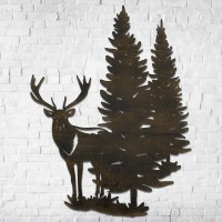 Wall decoration metal fir and deer