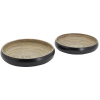 Série de 2 plateaux ronds en bambou laqué noir naturel ø 32-ø 38 cm