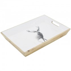 Top in mango wood and white resin deer decor