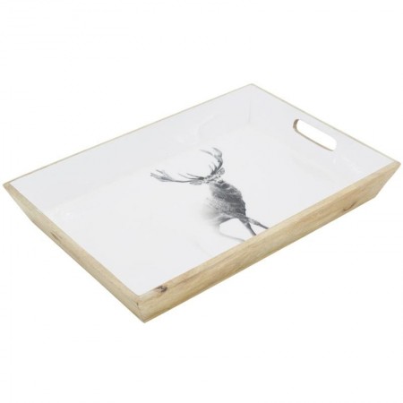 Top in mango wood and white resin deer decor