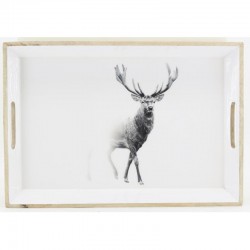 Top in mango wood and white resin deer decor