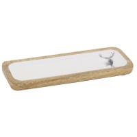 Service tray in mango wood and white resin deer decoration / Aperitif tray, cake dish