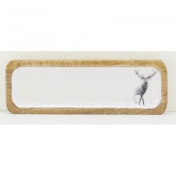 Service tray in mango wood and white resin deer decoration / Aperitif tray, cake dish