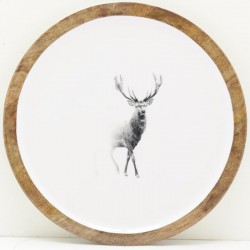 Round top in mango wood and white resin deer decoration