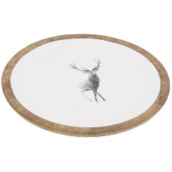 Round top in mango wood and white resin deer decoration