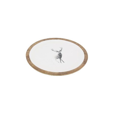 Round top in mango wood and white resin deer decoration