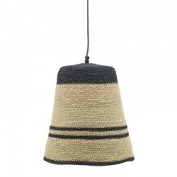 Lampe suspension en jonc naturel et teinté noir