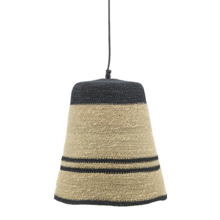 Lampe suspension en jonc naturel et teinté noir