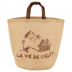 Sac à bûches en jute naturel, décor montagne