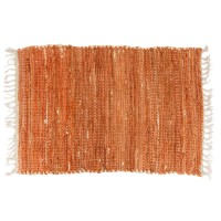 Rectangular floor mat in cotton recycled with fringes 60 x 90 cm