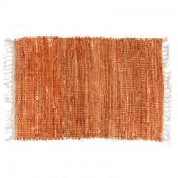 Rectangular floor mat in cotton recycled with fringes 60 x 90 cm