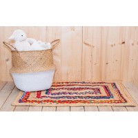 Jute rektangulære gulvmåtte og flerfarvet bomuldsstil vævet boho chic 60 x 90 cm