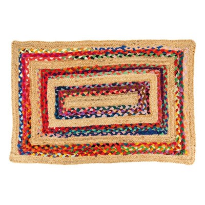 Jute rechteckige Fußmatte und mehrfarbige Baumwollstil gewebt Boho Chic 60 x 90 cm