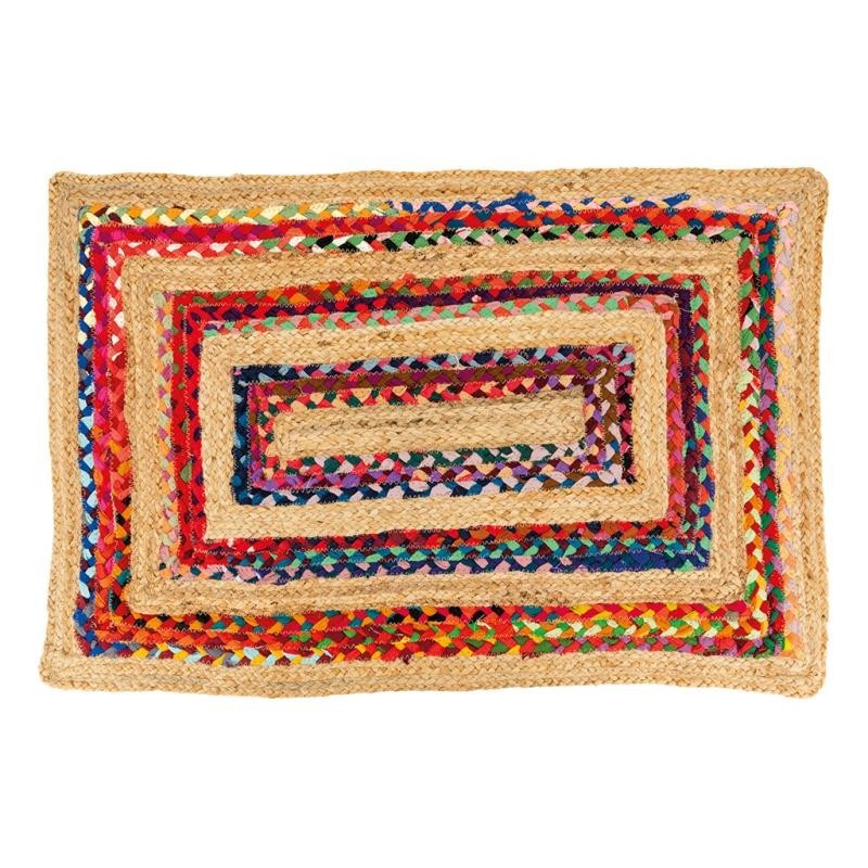 Jute suorakulmainen lattiamatto ja monivärinen puuvillatyyli kudottu boho tyylikäs 60 x 90 cm
